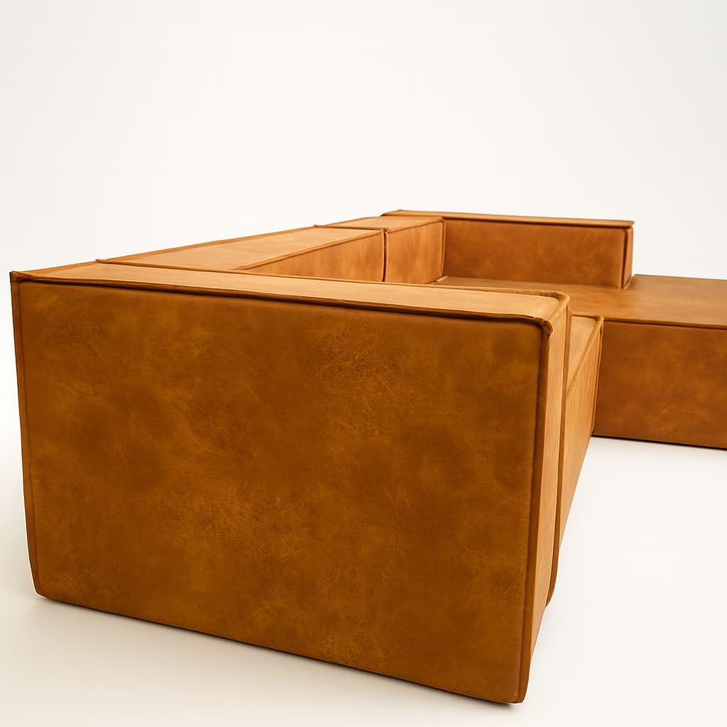 Sofá Aconchego vista lateral — acabamento 100% espuma